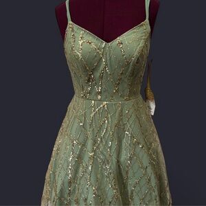 Macy's Elegant Green and Gold Prom Dress